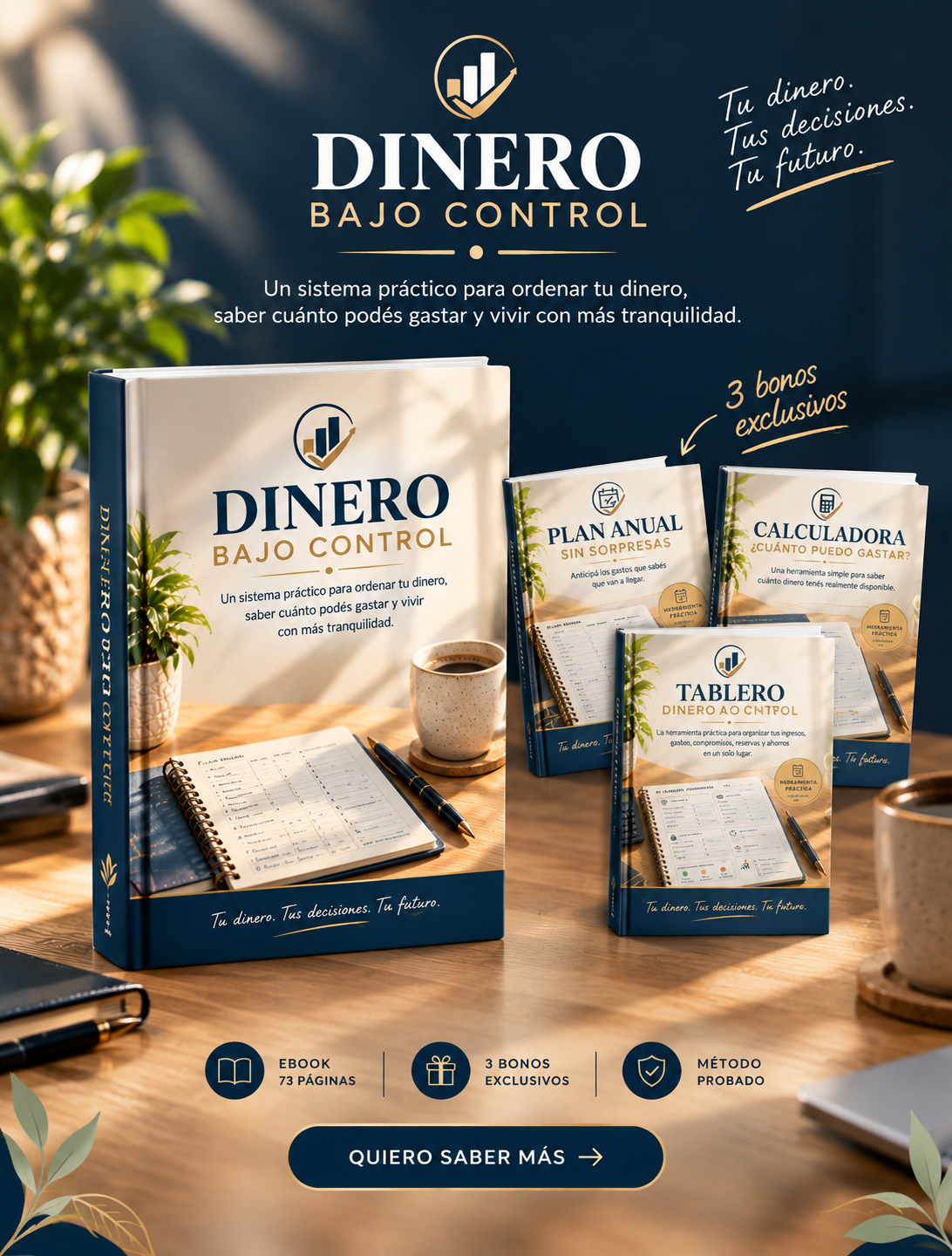 DINERO BAJO CONTROL Aprendé a saber cuánto podés gastar y tomá el control de tu dinero. Un sistema práctico de 30 días para organizar tus finanzas y tomar mejores decisiones con tu plata.